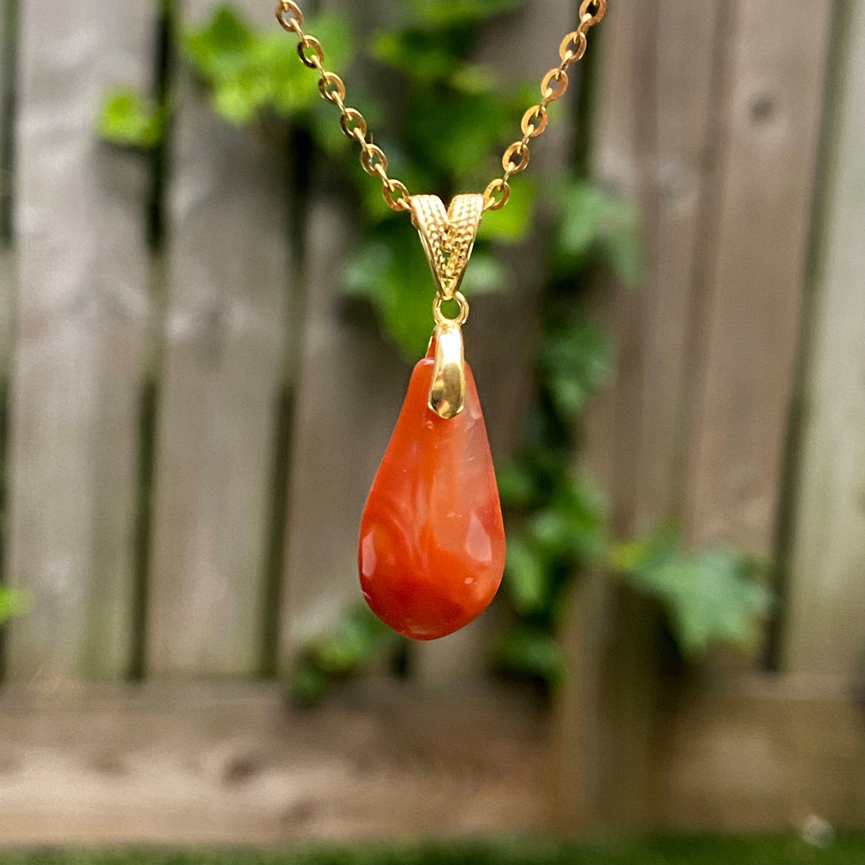 18ct Gold Vermeil Necklace With Red Agate Pendant