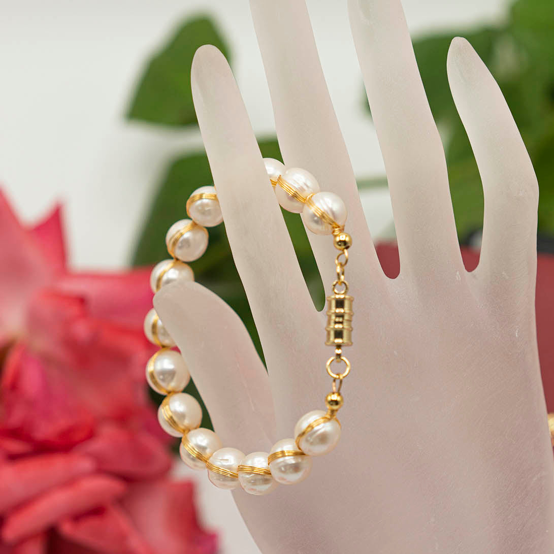 Hand-braided Pearl Bangle