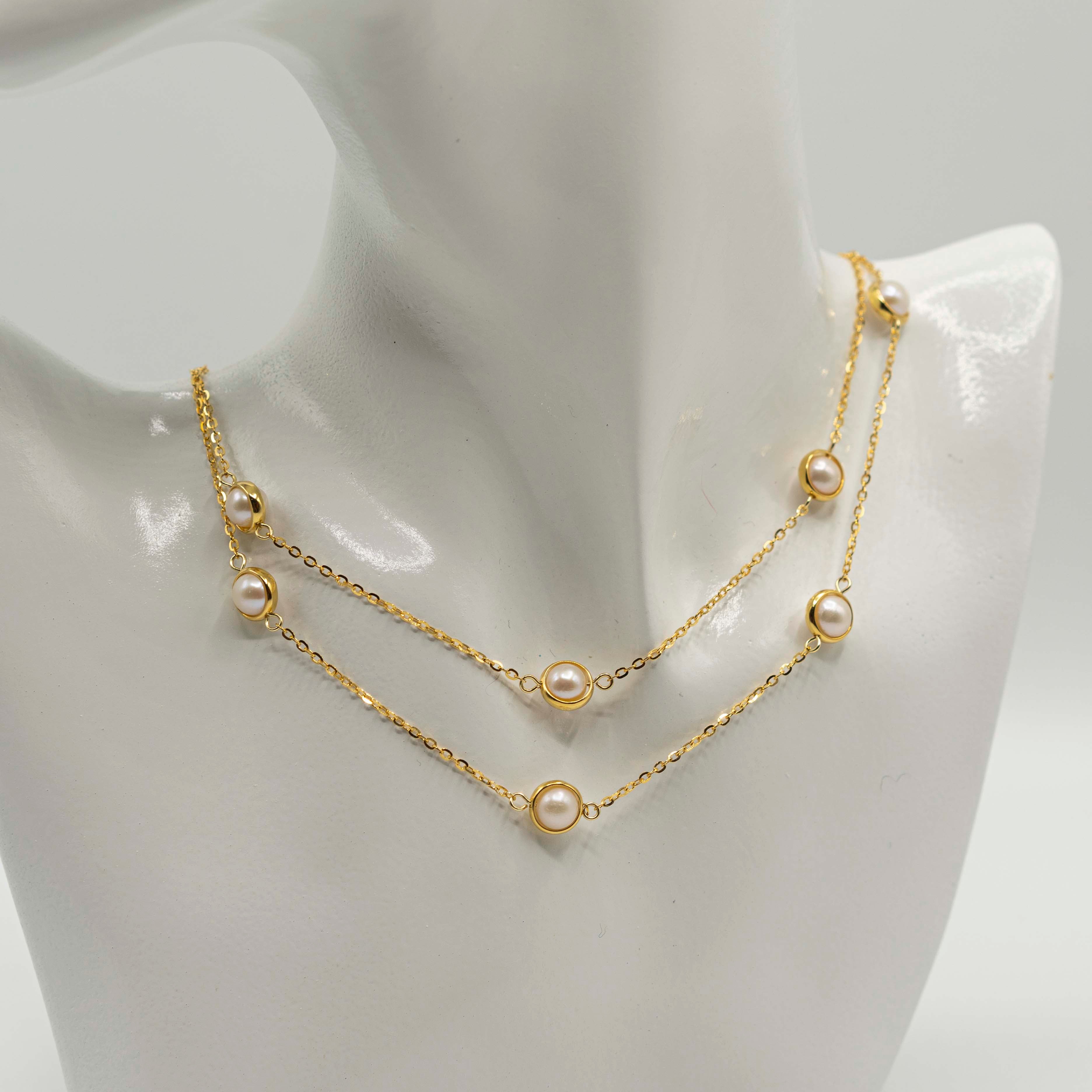 Saturn - 18ct Gold Vermeil Long Necklace With Pearls