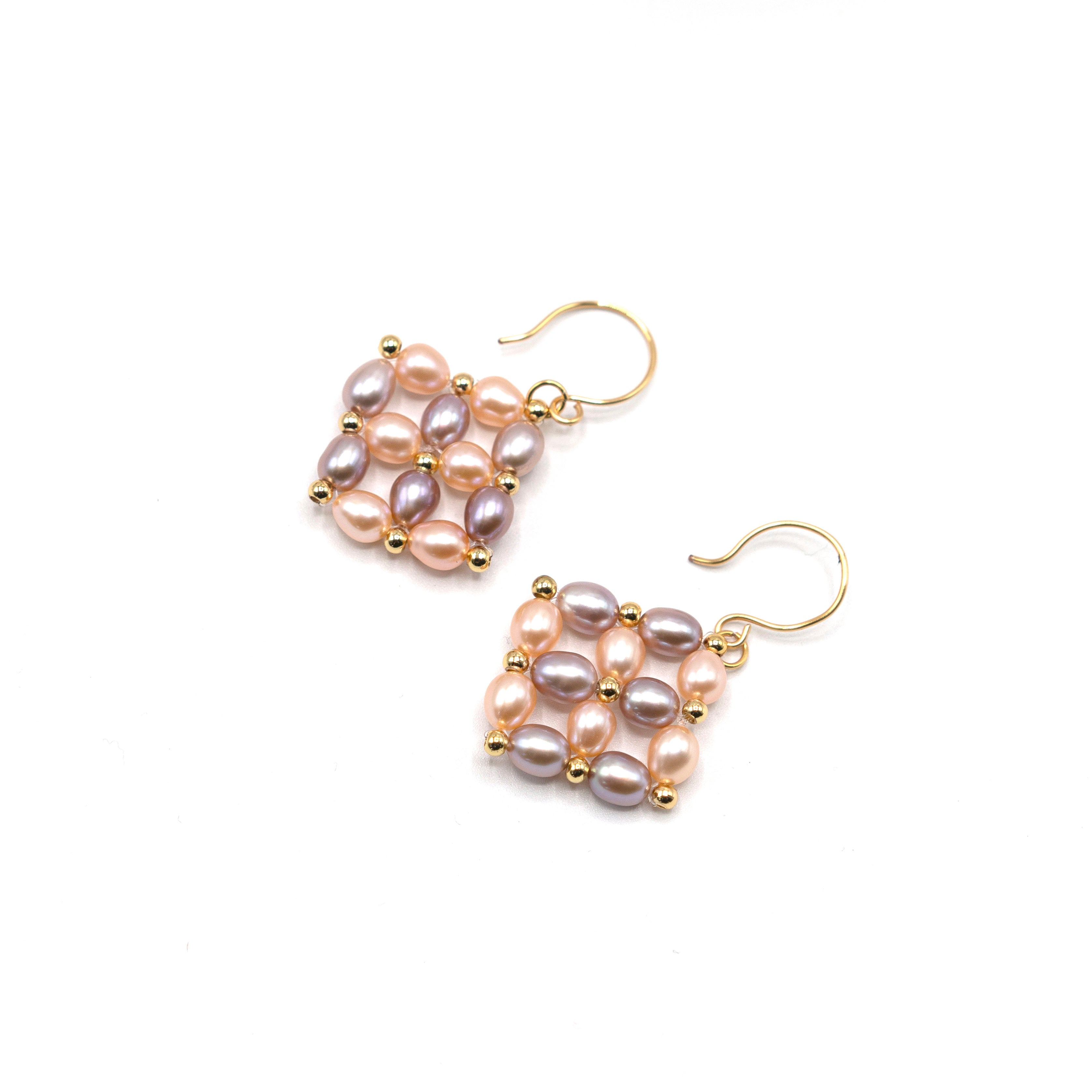 Hand-braided Pearl Earrings Square