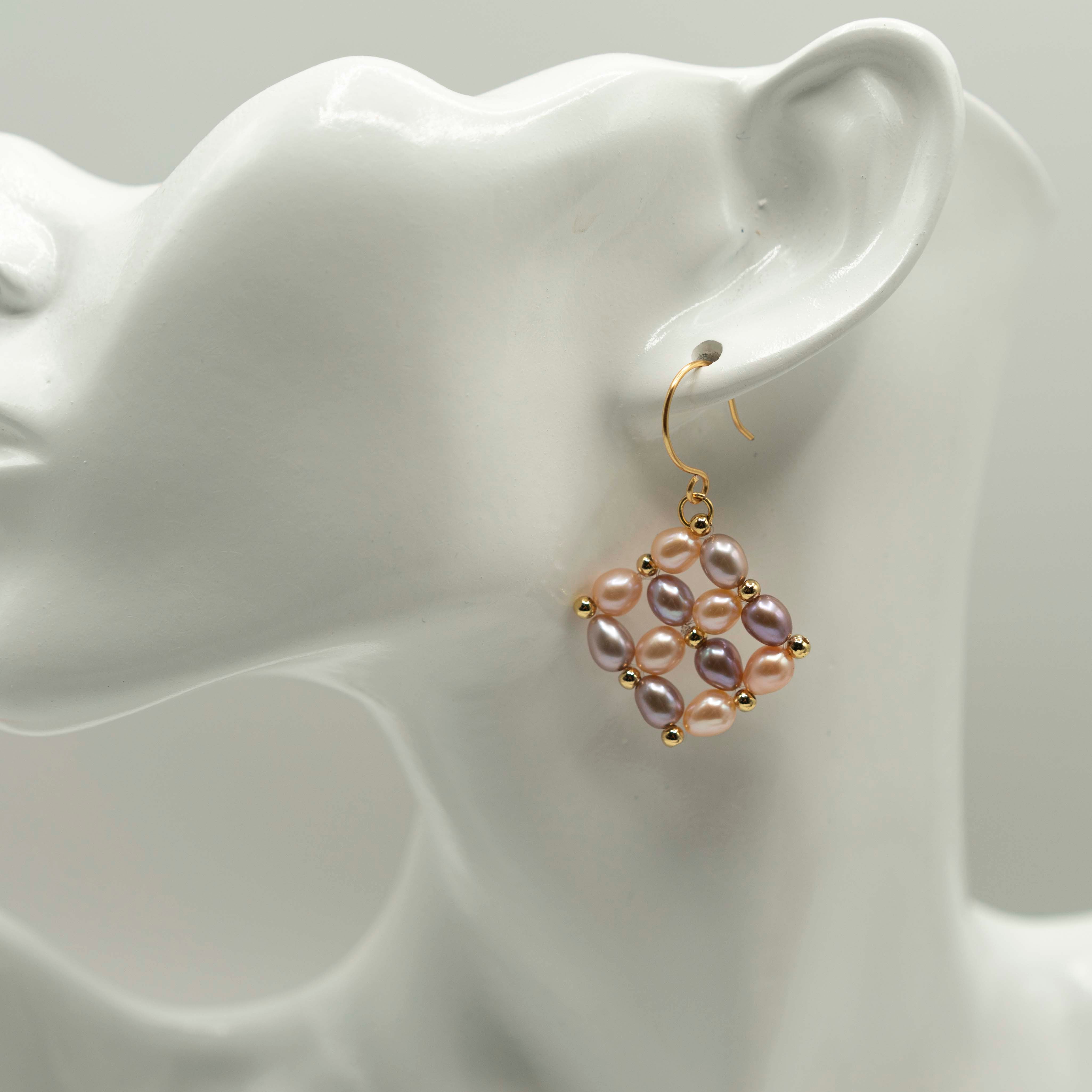 Hand-braided Pearl Earrings Square