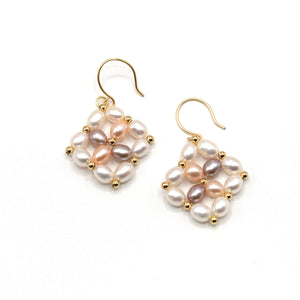 Hand-braided Pearl Earrings Square