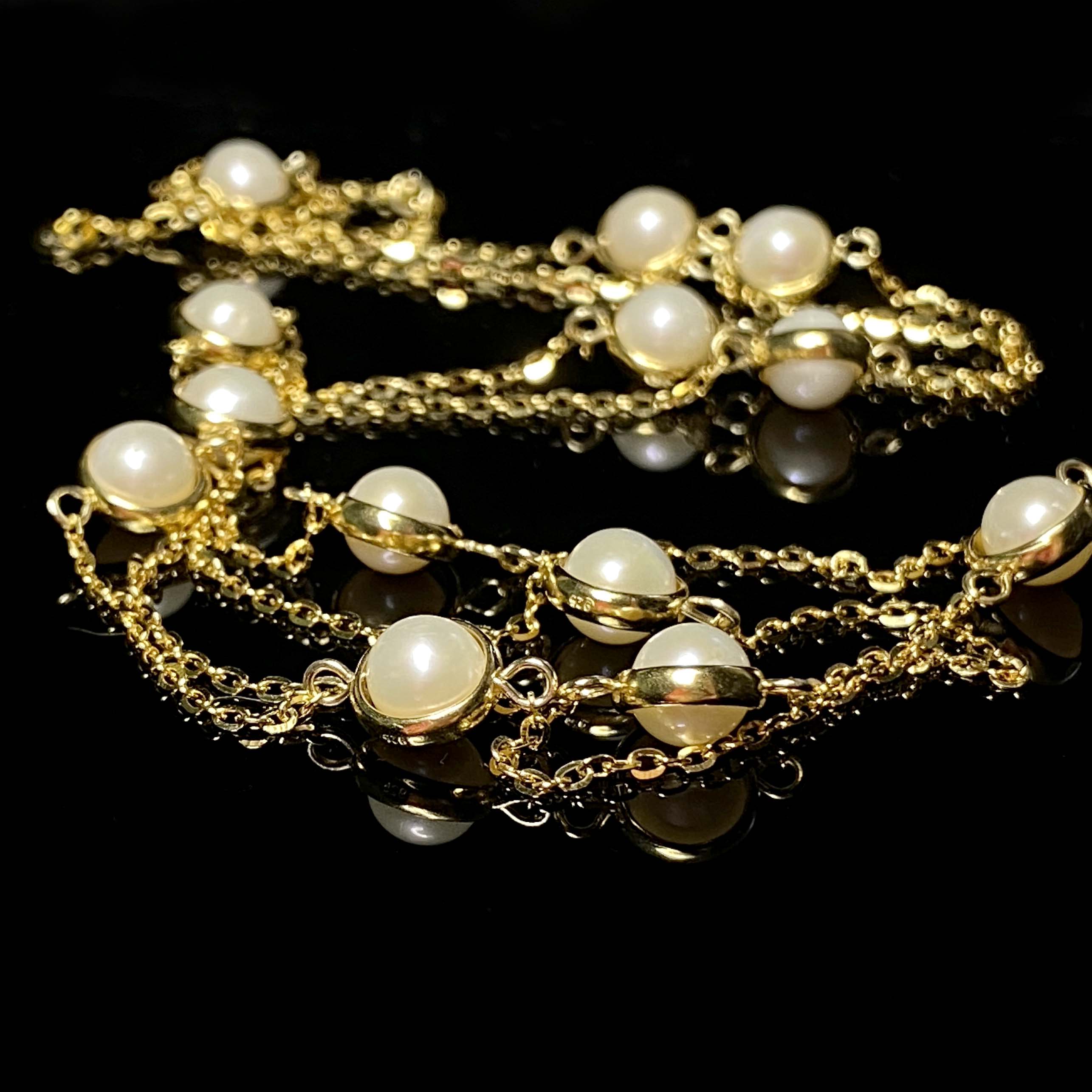 Saturn - 18ct Gold Vermeil Long Necklace With Pearls