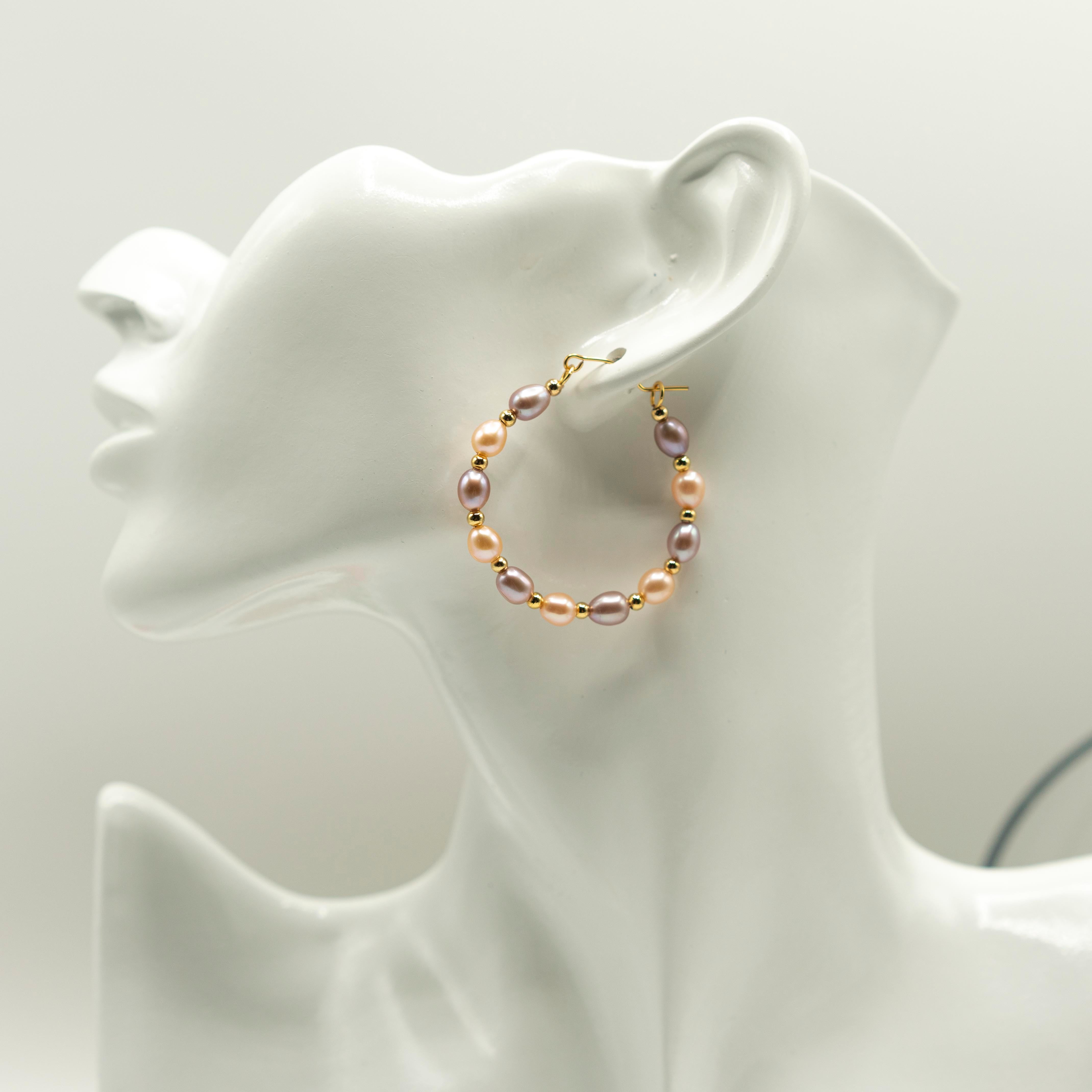 Hand-braided Pearl Hoop Earrings