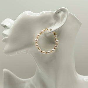 Hand-braided Pearl Hoop Earrings