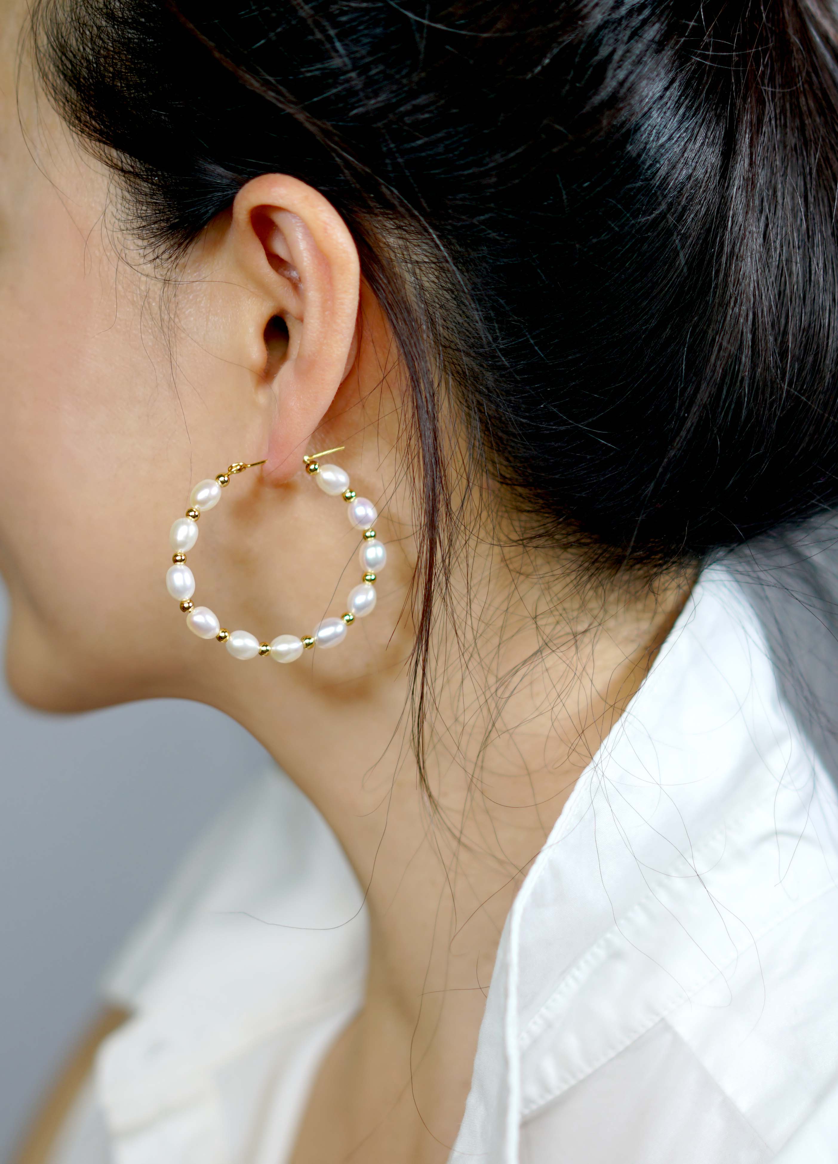 Hand-braided Pearl Hoop Earrings