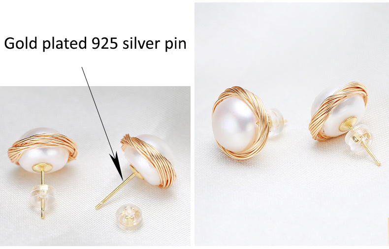 Hand Braided Pearl Stud Earrings