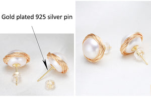 Hand Braided Pearl Stud Earrings