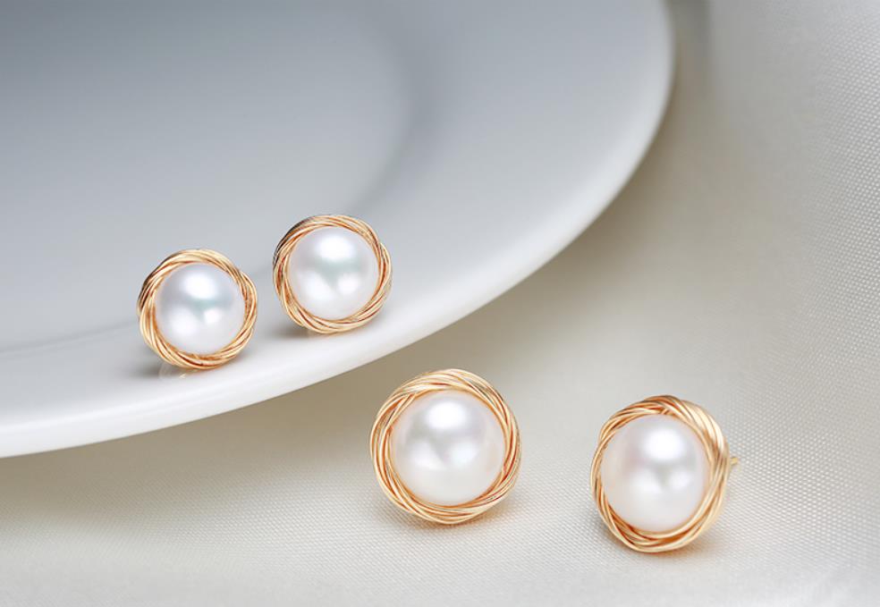 Hand Braided Pearl Stud Earrings