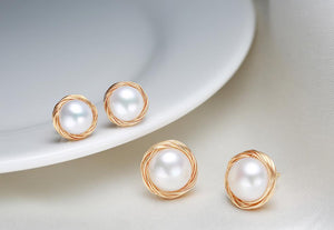 Hand Braided Pearl Stud Earrings