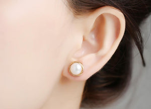 Hand Braided Pearl Stud Earrings