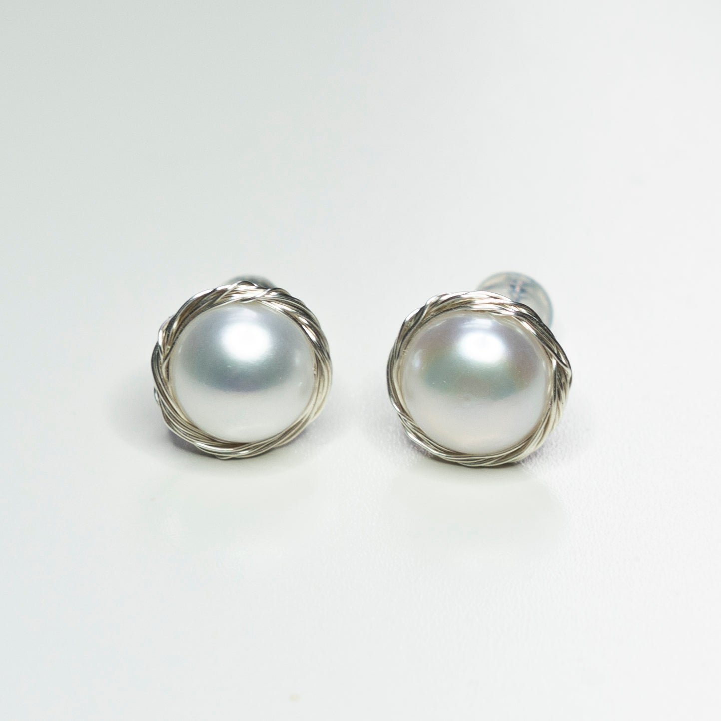 Hand Braided Pearl Stud Earrings