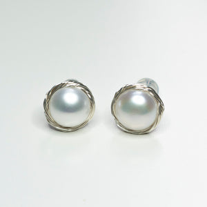 Hand Braided Pearl Stud Earrings