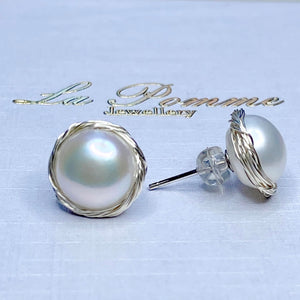 Hand Braided Pearl Stud Earrings